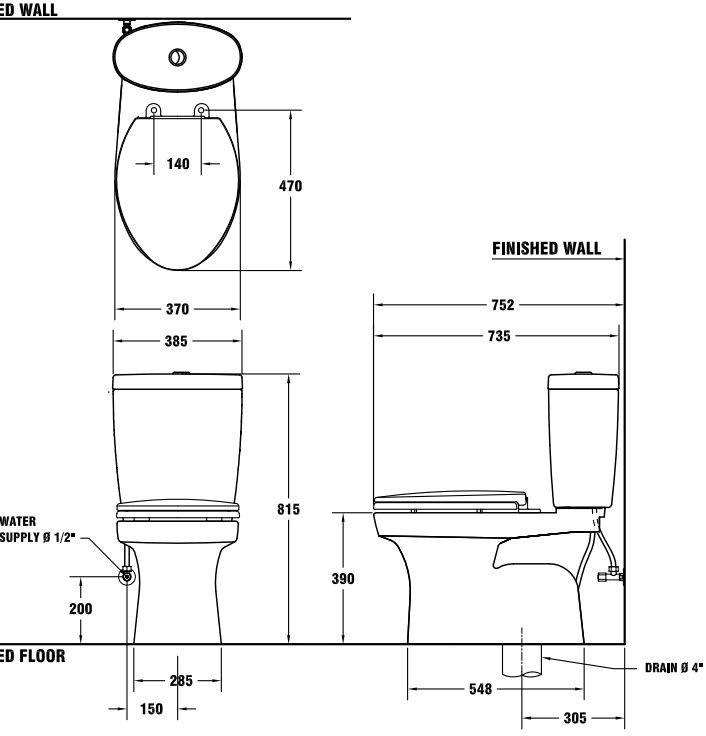 Bản vẽ kích thước bàn cầu C 1389 Cotto