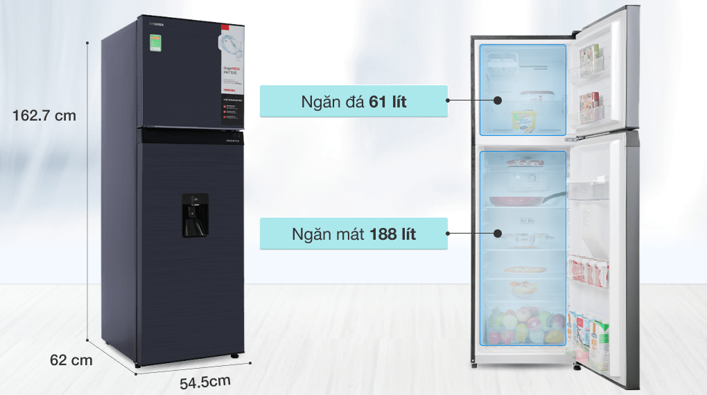 Tủ lạnh Toshiba Inverter 249 lít GR-RT325WE-PMV(06)-MG - Dung tích 249 lít